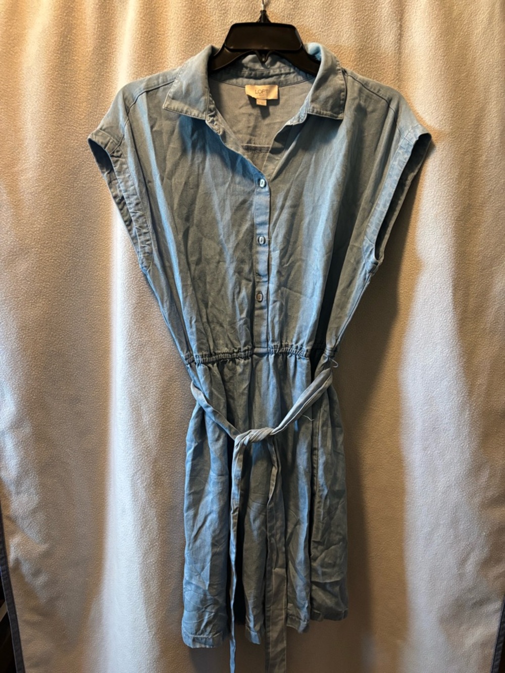 LOFT Chambray Shirt Midi Dress in Light Blue